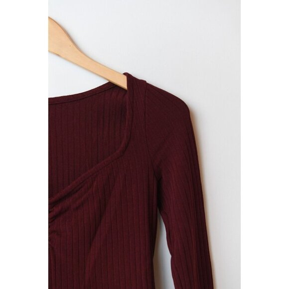 Madewell Long Sleeve Square Neck Baby Doll Top Sz 6 Burgundy Wine Color NEW - Picture 4 of 13
